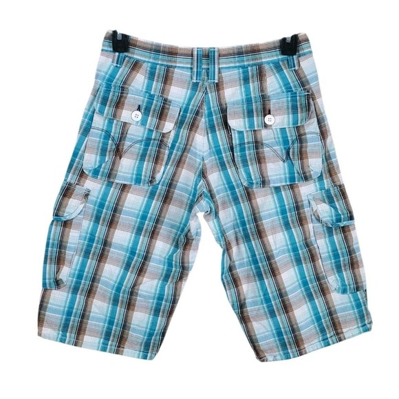 Vtg SilverTab Levis Cargo Plaid Jort Shorts Mens 29x14 Blue White India Madras - Picture 9 of 9
